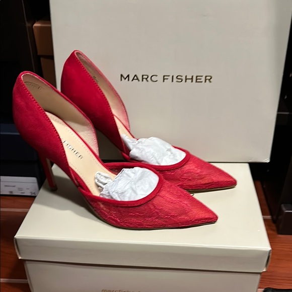 Marc Fisher Red Lace and Suede Heels for Special Occasions - Picture 1 of 6